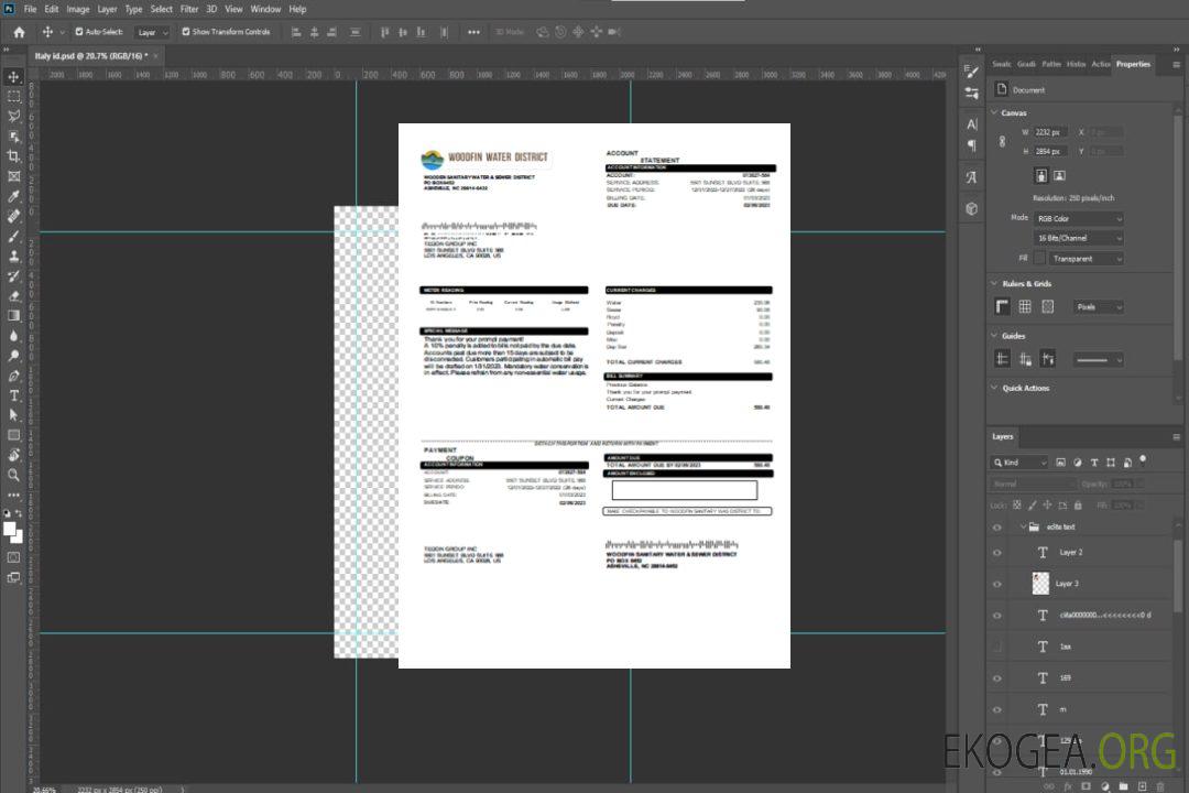 Facture commerciale de service public du district d'eau et d'égouts sanitaires de Woodfin, SCR template